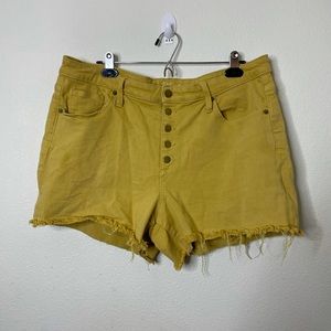 High Rise Midi Shorts Denim Marigold Yellow Womens Size 16/33 Button Fly
